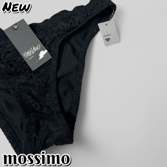 New NWT Mossimo crocheted Design Cheeky Crunch Booty Black Swim Bikini bottoms - Picture 3 of 5